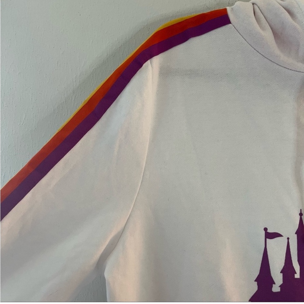 Disney Parks White Retro Stripe Castle Pullover Hoodie XL Mickey Pride Jacket - Picture 3 of 7